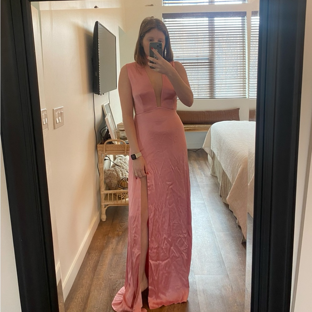 Sau Lee Pink Genevie Satin Gown from Revolve